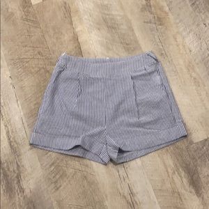 blue and white striped shorts